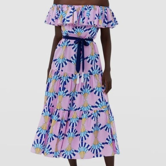 Paolita Women's Pink Zephyr Midi Bianca Dress - Pink and Blue Strapless - Picture 1 of 3